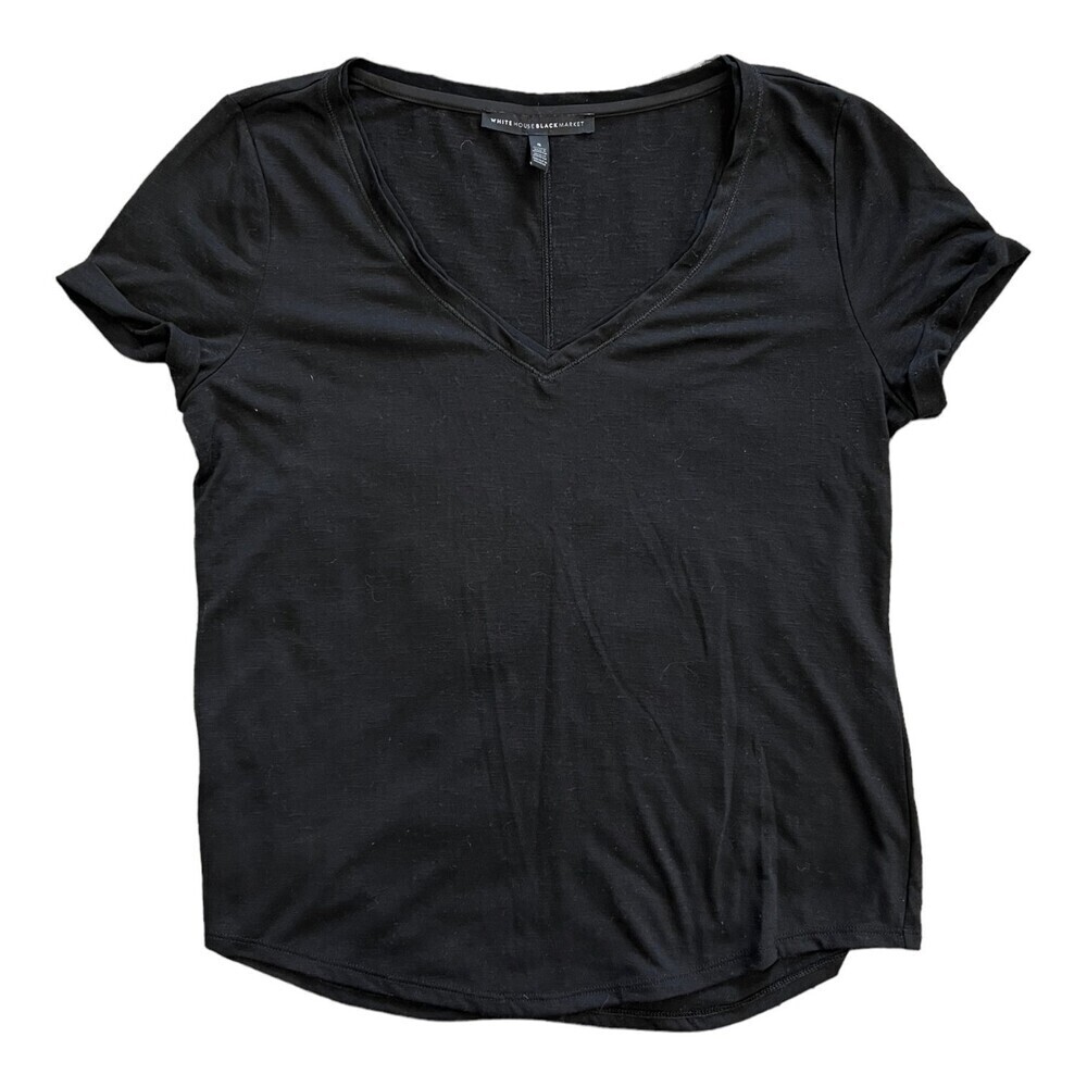 White House Black Market Black Casual V-neck Tee S